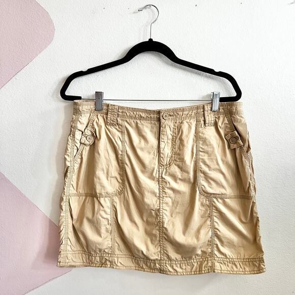 Vintage Beige Cargo Mini Skirt Y2K 2000s Soft Grunge Retro Skater Preppy Sz 10 - Picture 1 of 6